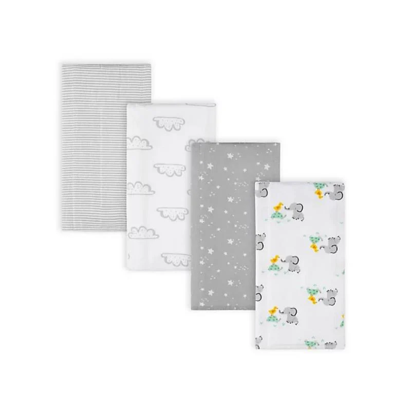 Gerber 4 PAck Baby Animals Flannel Burp Cloths