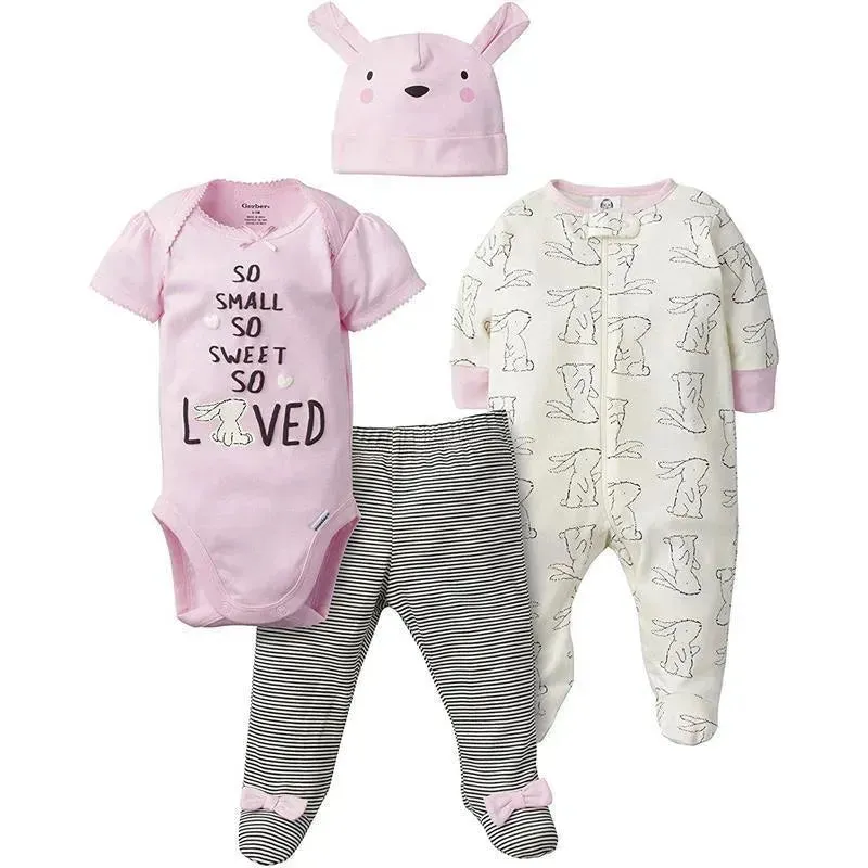 Gerber - 4 Pc Onesie, Pants and Hat Set, Bunny