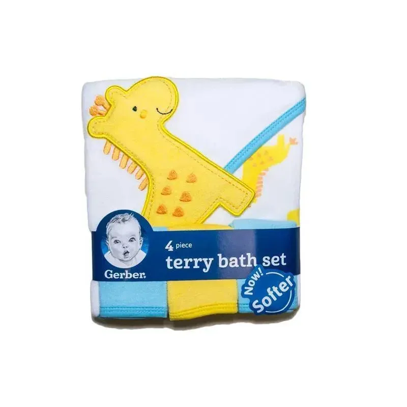 Gerber 4pc Giraffe Hooded Baby Towels & Baby Washcloths - Image 2