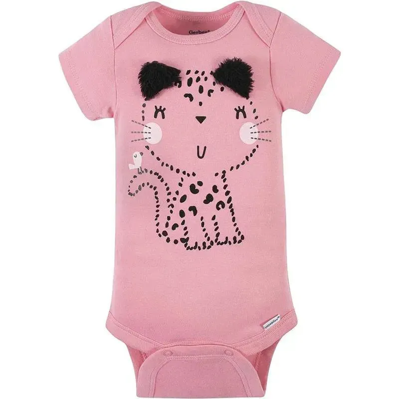 Gerber - 4Pk Baby Short Sleeve Onesies - Girl Leopard - Image 5
