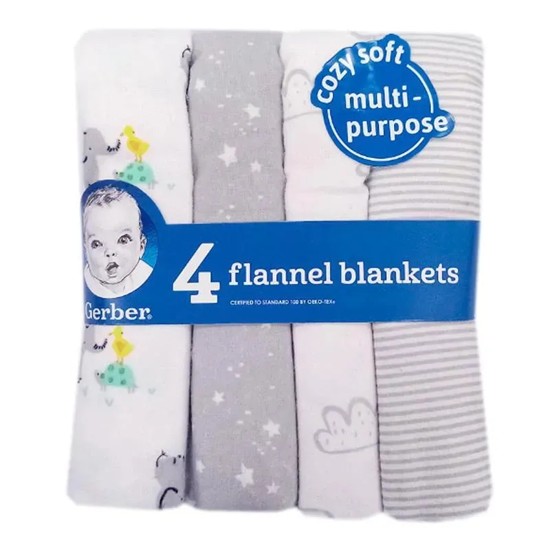 Gerber - 4Pk Flannel Blanket Neutral One Size, Baby Animals - Image 2