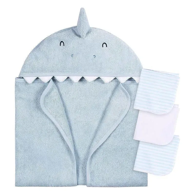 Gerber - Baby Hooded Bath Towel & Washcloths, Shark