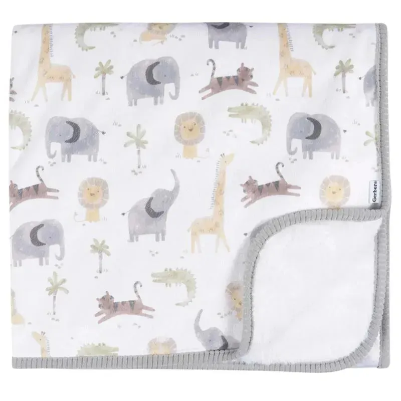 Gerber Bedding - 1Pk 2Ply Plush Blanket, Neutral Animals