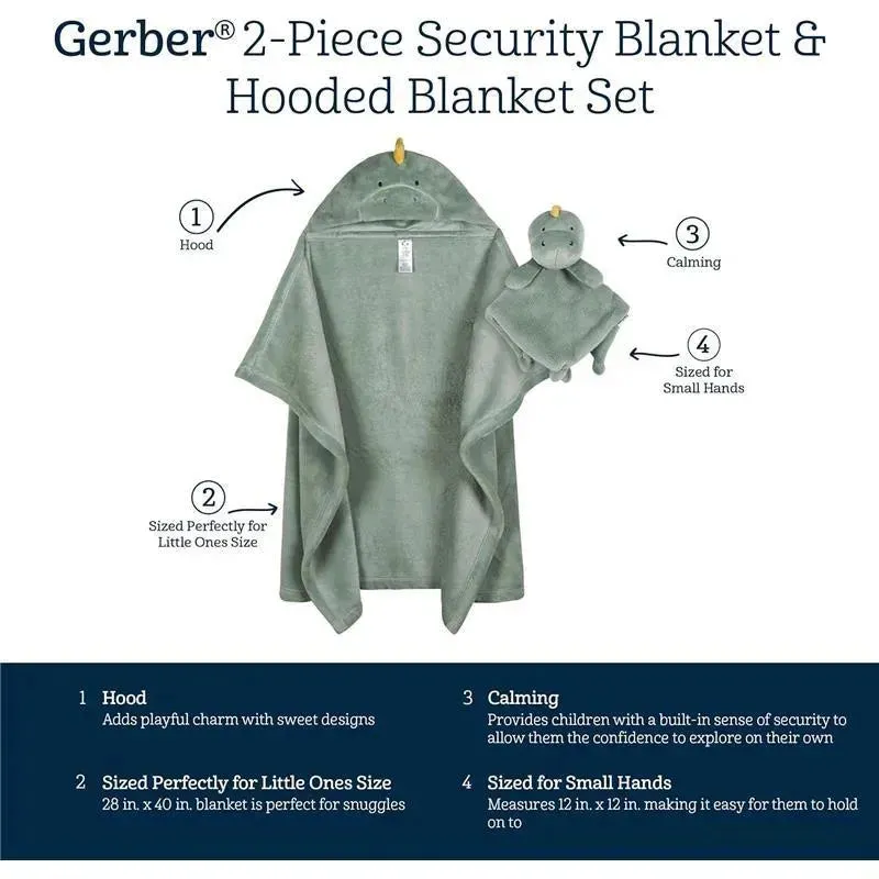 Gerber Bedding - 2Pc Security Blanket & Hooded Blanket Set, Boy Dino Time - Image 2