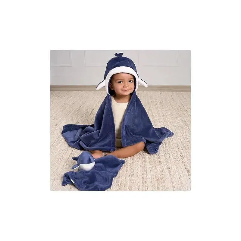 Gerber Bedding - 2Pc Security Blanket & Hooded Blanket Set, Whale - Image 2