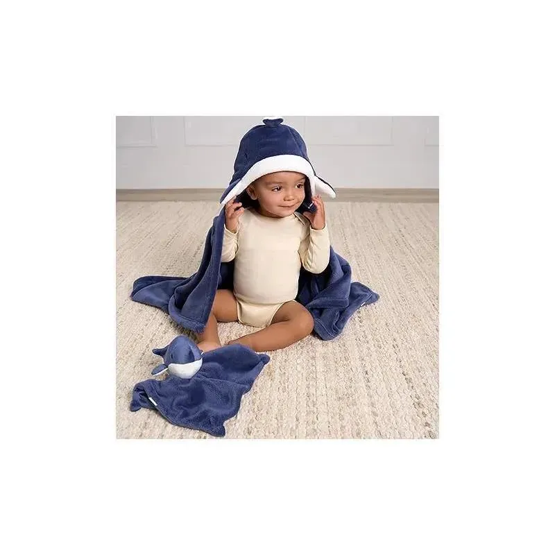 Gerber Bedding - 2Pc Security Blanket & Hooded Blanket Set, Whale - Image 3