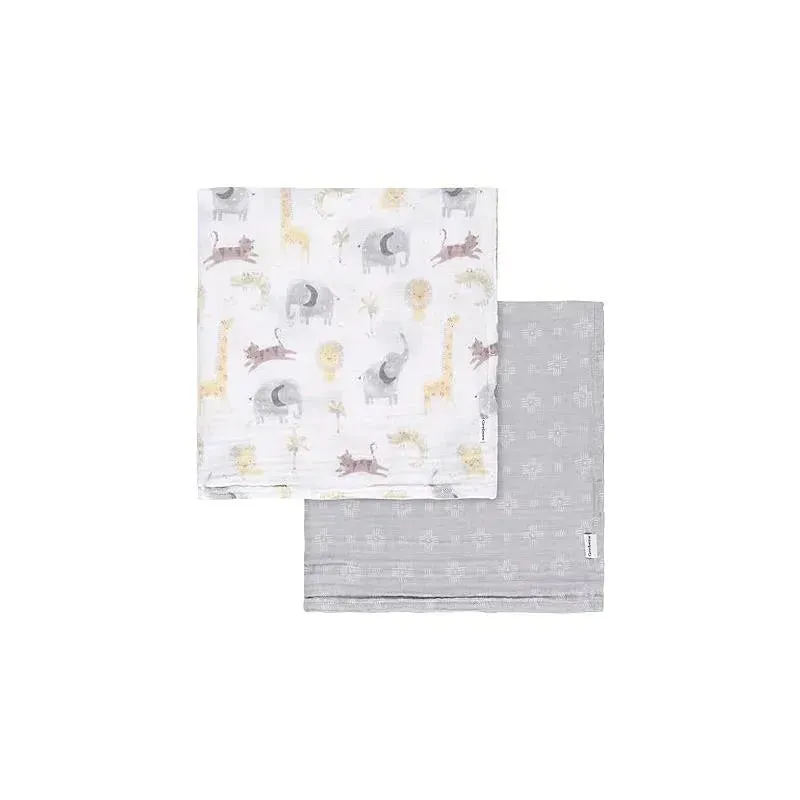Gerber Bedding - 2Pk Muslin Blanket, Neutral Animals + Geos