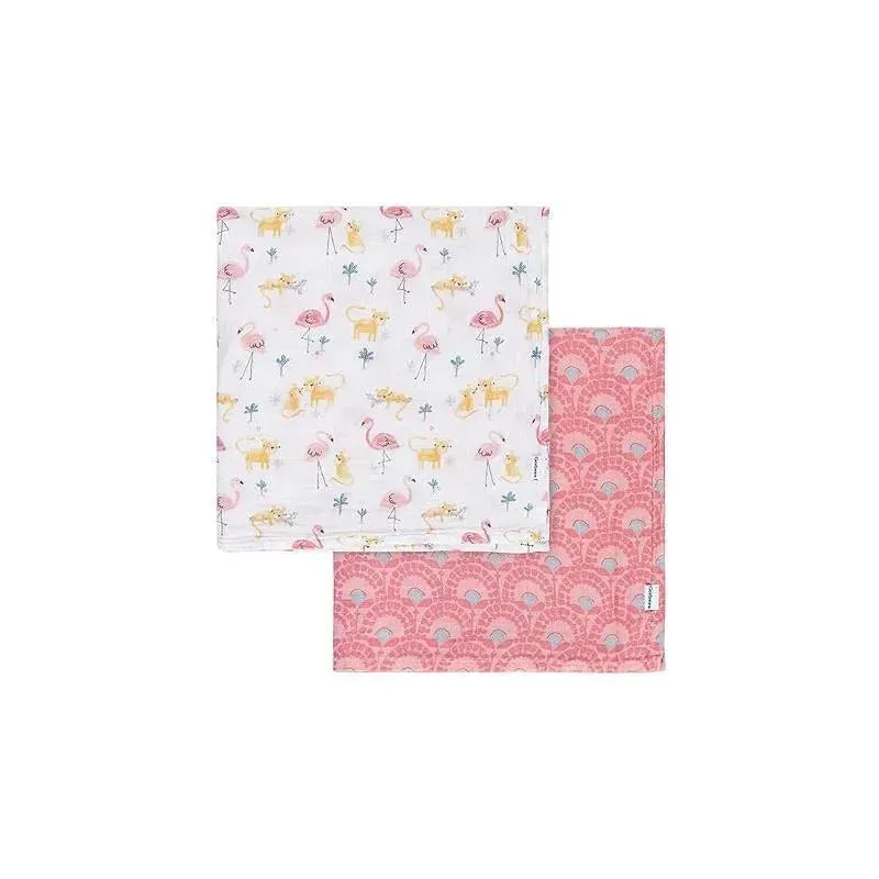Gerber Bedding - 2Pk Muslins Blankets, Girl Animal Geo Girl