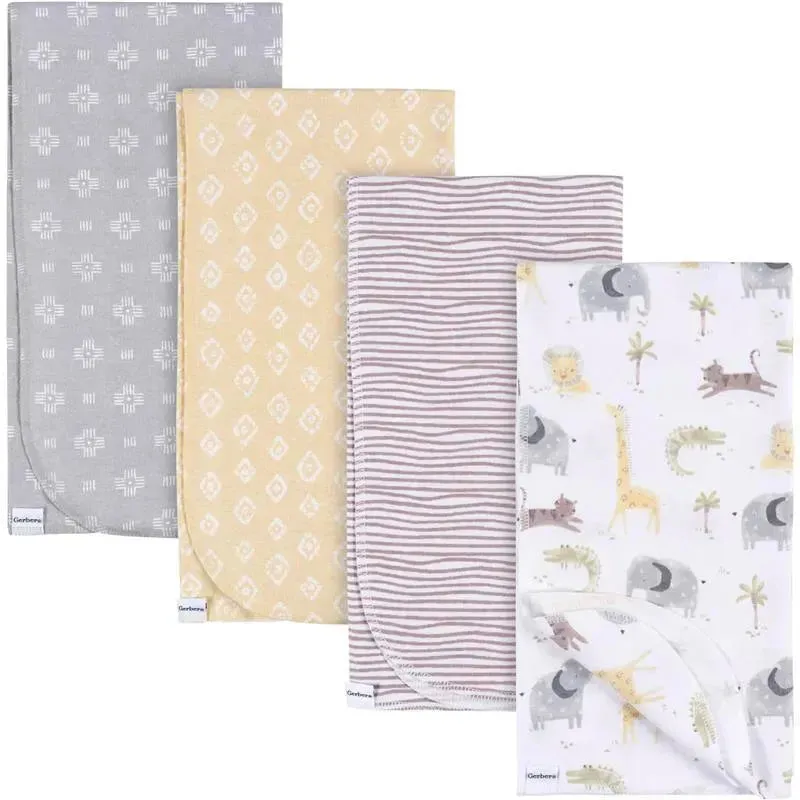Gerber Bedding - 4Pk Flannel Blanket, Neutral Animals