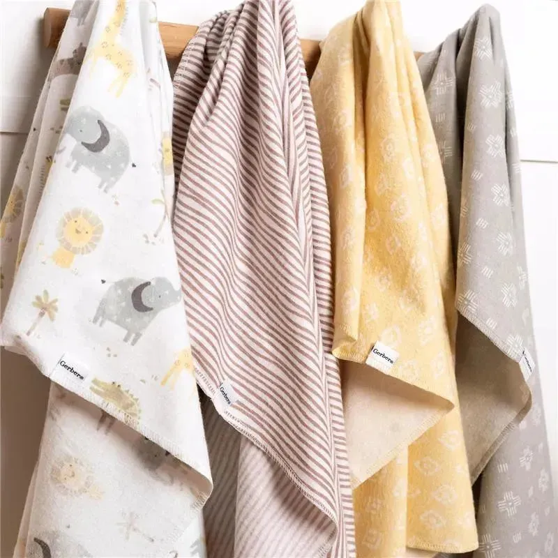 Gerber Bedding - 4Pk Flannel Blanket, Neutral Animals - Image 6