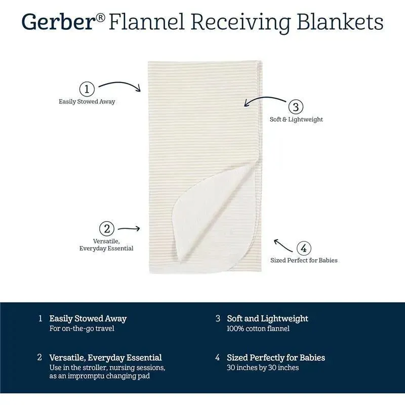 Gerber Bedding - 4Pk Flannel Blanket, Neutral Animals - Image 7