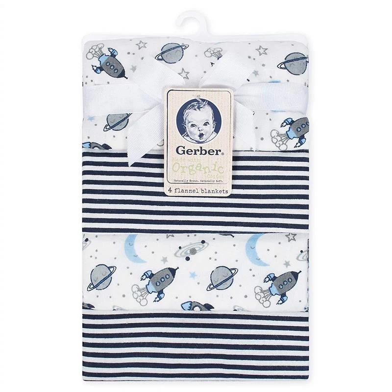 Gerber - Organic Flannel Blanket 4Pk, Navy/White - Image 2