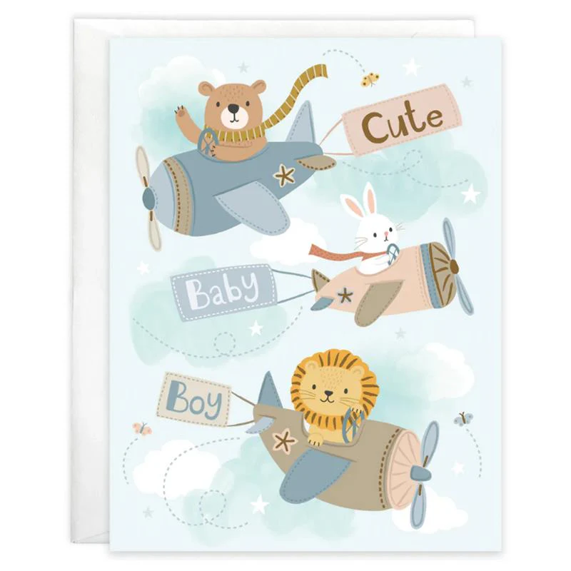 Gina B Designs - Baby Greeting Card Baby Boy Airplanes