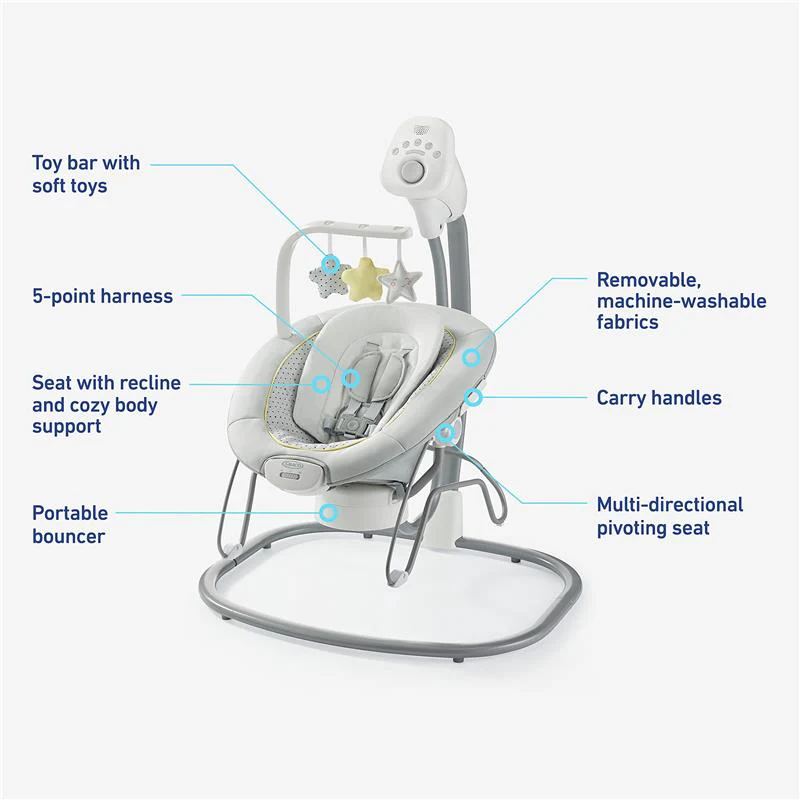 Graco Sway2Me Portable Baby Swing and Bouncer Seat with Music, Watson - Image 6