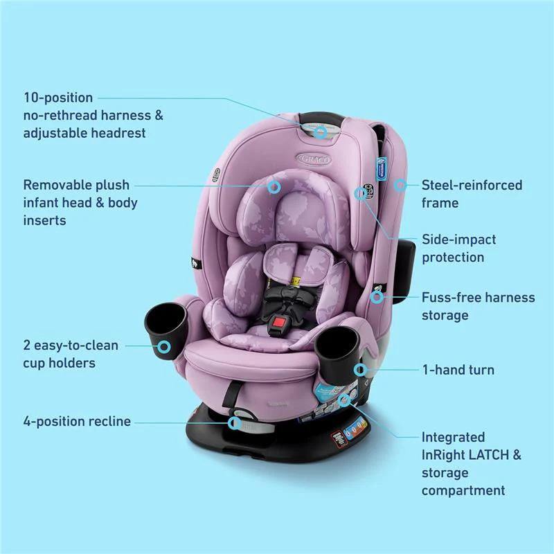 Graco Turn2Me 3-in-1 Rotating Convertible Car Seat, Lilac Mod - Image 2