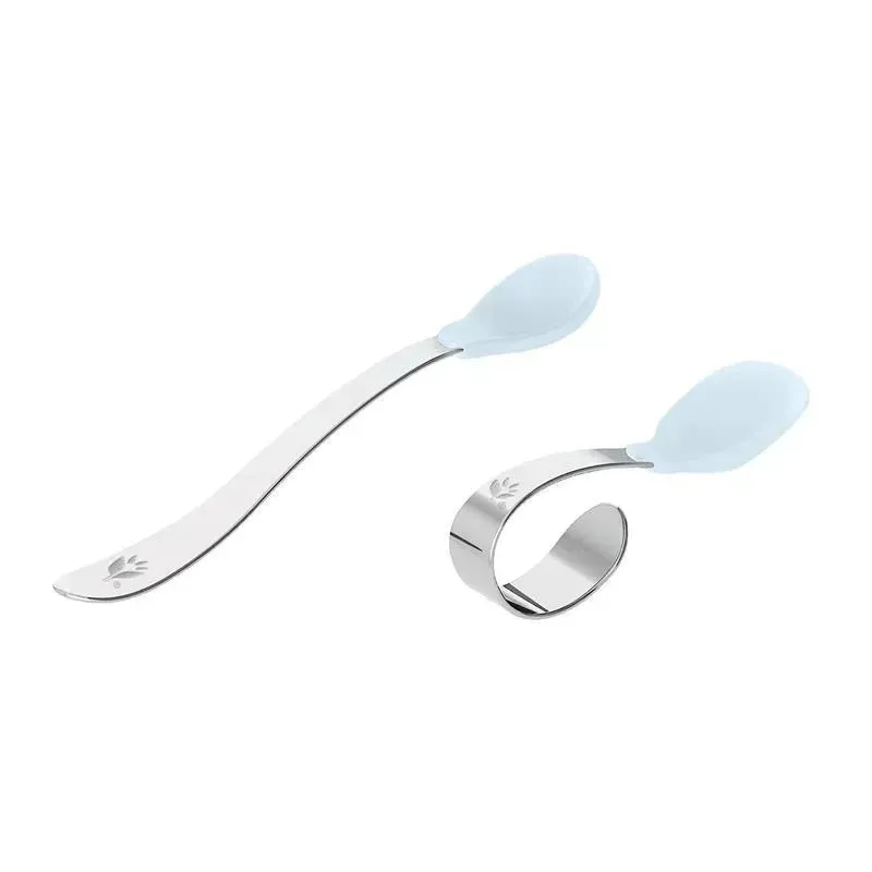 Green Sprouts - 2Pk Silicone & Stainless Steel Training Spoons, Light Blueberry