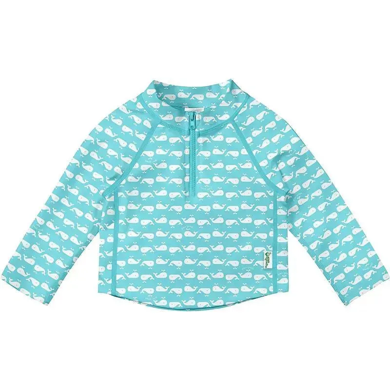 Green Sprouts - Long Sleeve Zip Rashguard Shirt, Aqua Whale Geo