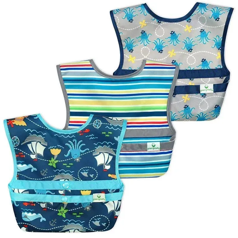 Green Sprouts Snap & Go Easy-Wear Bib 3-Pack Set, Aqua Pirate