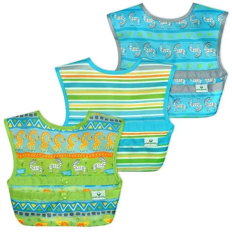 Green Sprouts Snap & Go Easy-Wear Bib 3-Pack Set, Green Safari