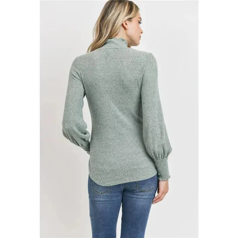 Hello Miz - Brushed Ribbed Hacci Maternity Mock Neck Top, Mint - Image 7