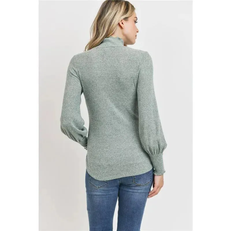 Hello Miz - Brushed Ribbed Hacci Maternity Mock Neck Top, Mint - Image 9
