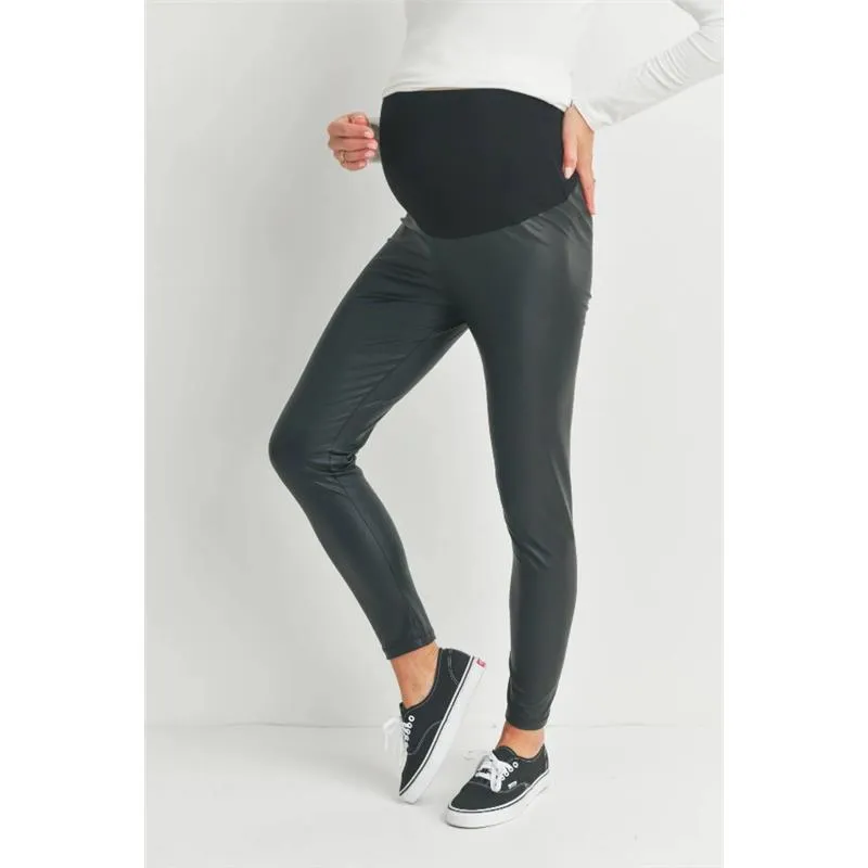 Hello Miz - Faux Leather Maternity Over The Bump Leggings, Black - Image 2
