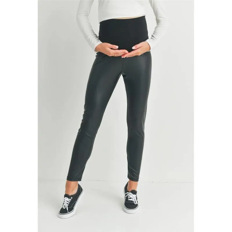 Hello Miz - Faux Leather Maternity Over The Bump Leggings, Black - Image 3