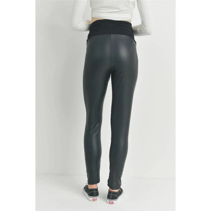 Hello Miz - Faux Leather Maternity Over The Bump Leggings, Black - Image 4
