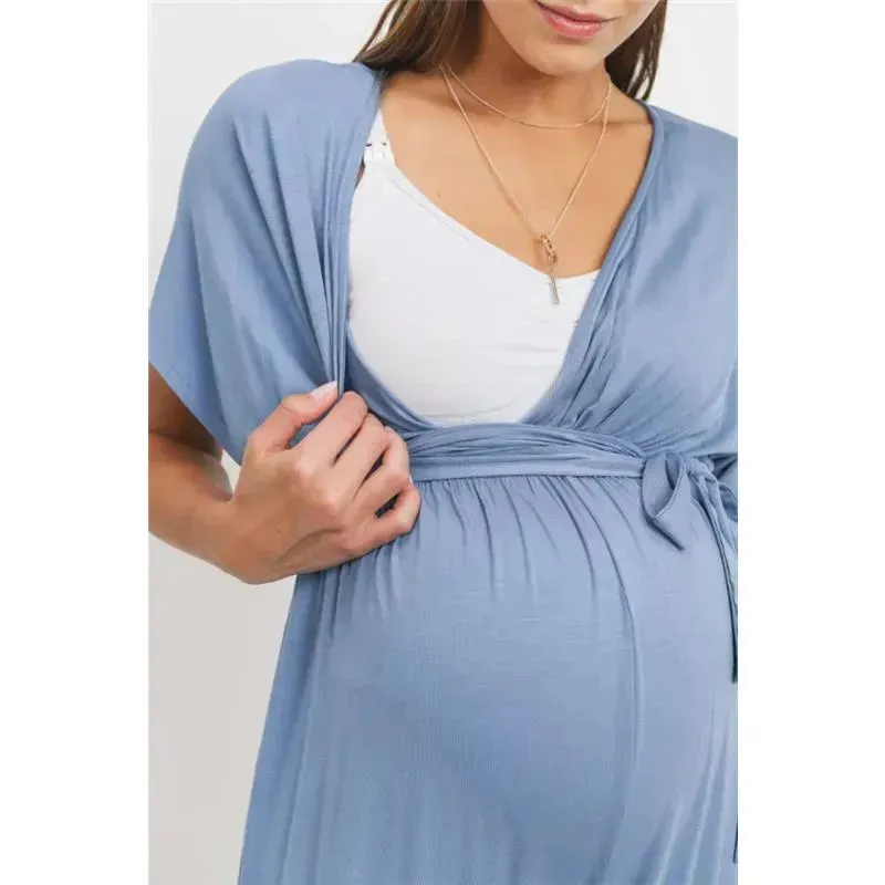 Hello Miz - Kimono Sleeve Maternity Nursing Jogger Jumpsuit, Denim - Image 4