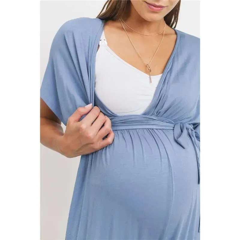 Hello Miz - Kimono Sleeve Maternity Nursing Jumpsuit, Denim - Image 4