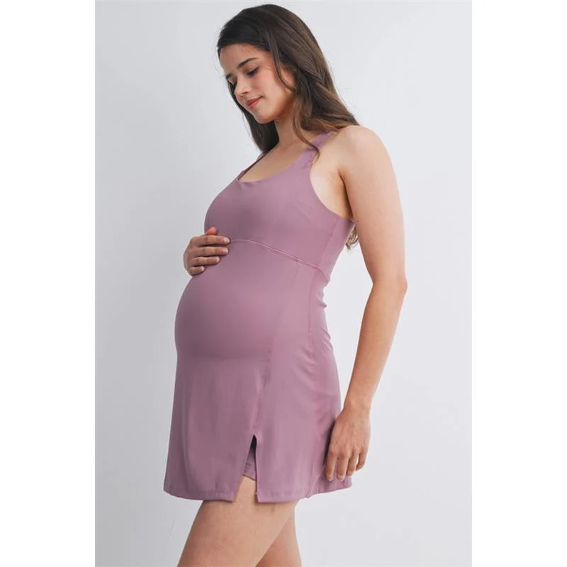 Hello Miz Racerback Active Maternity Mini Dress with Inner Shorts - Image 3