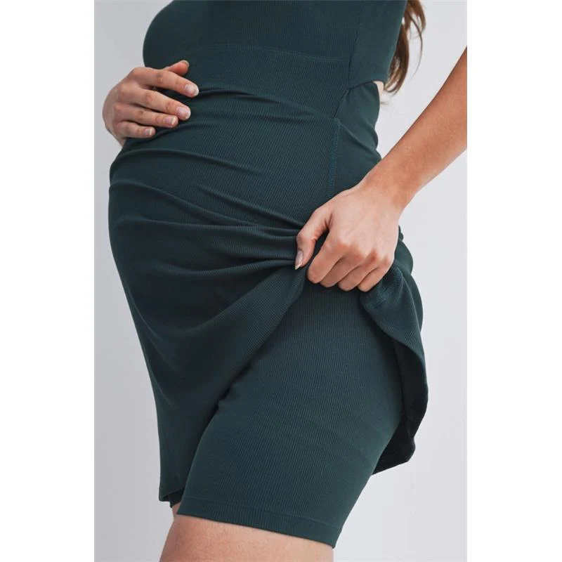 Hello Miz Ribbed Maternity Active Mini Dress with Inner Shorts, Hunter Green - Image 6