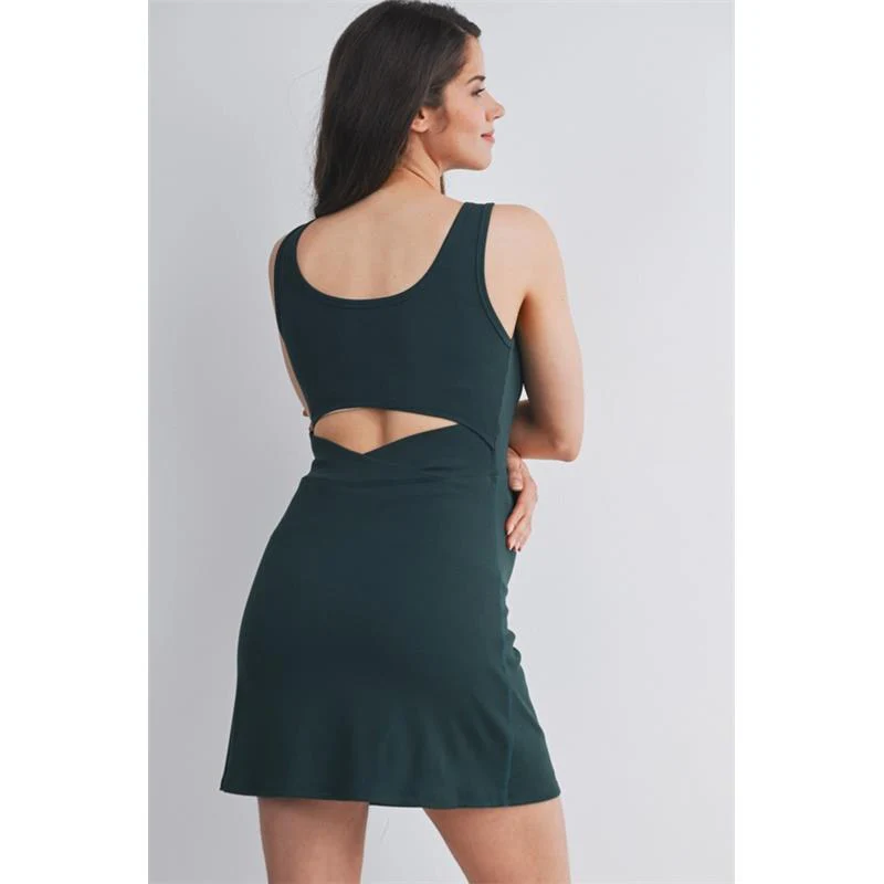 Hello Miz Ribbed Maternity Active Mini Dress with Inner Shorts, Hunter Green - Image 7