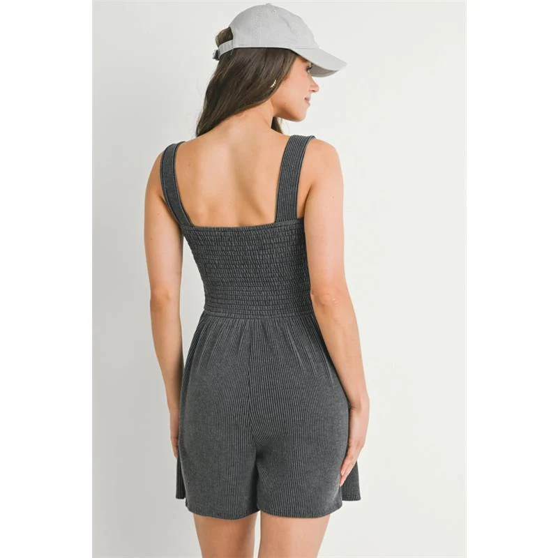 Hello Miz Ribbed Smocked Bodice Maternity Romper, Charcoal - Image 6