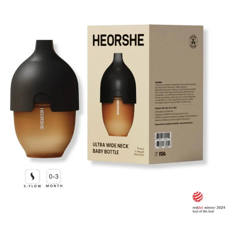 Heorshe - Uitra Wide Neck Baby Bottle - 5Oz/160Ml, Black