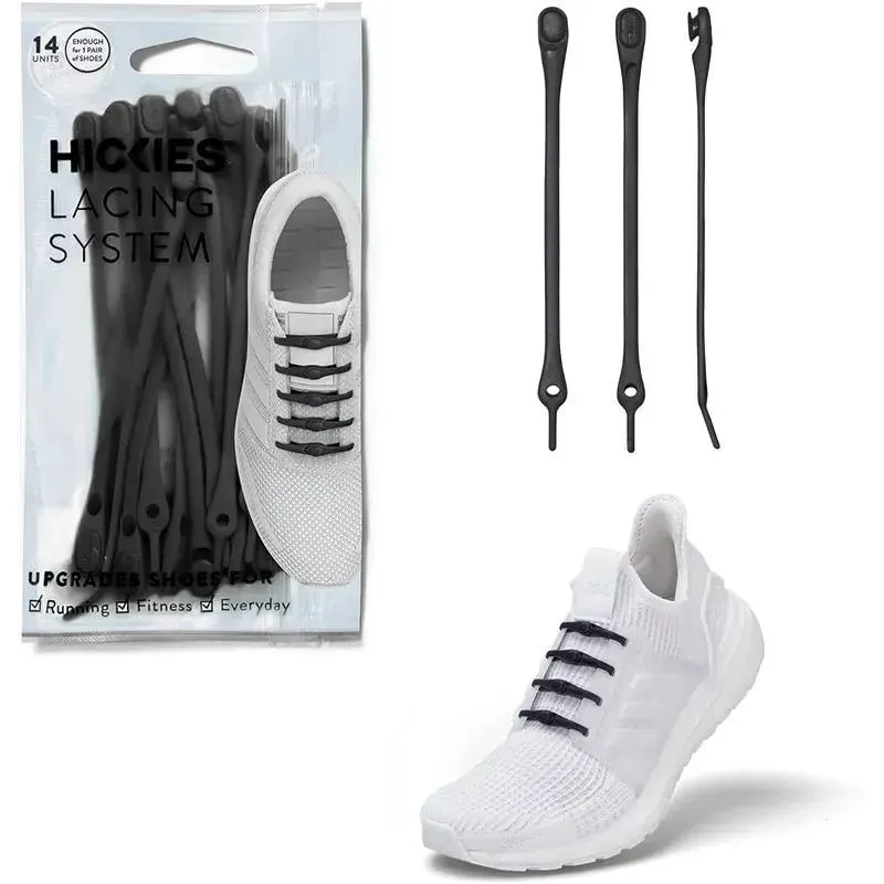 Hickies - No Tie Shoelaces For Adults Premium, Unisex, One Size fit All, Black Straps