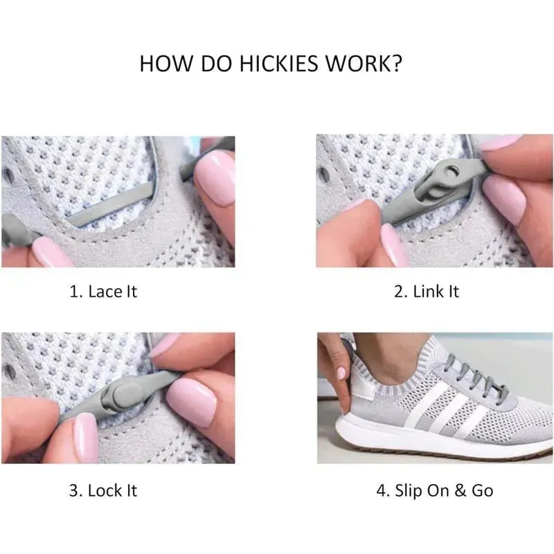 Hickies - No Tie Shoelaces For Adults Premium, Unisex, One Size fit All, Grey Straps - Image 2