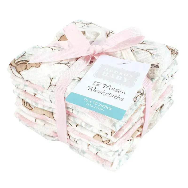 Hudson Baby - 12Pk Enchanted Forest Baby Cotton Muslin Washcloths - Image 2