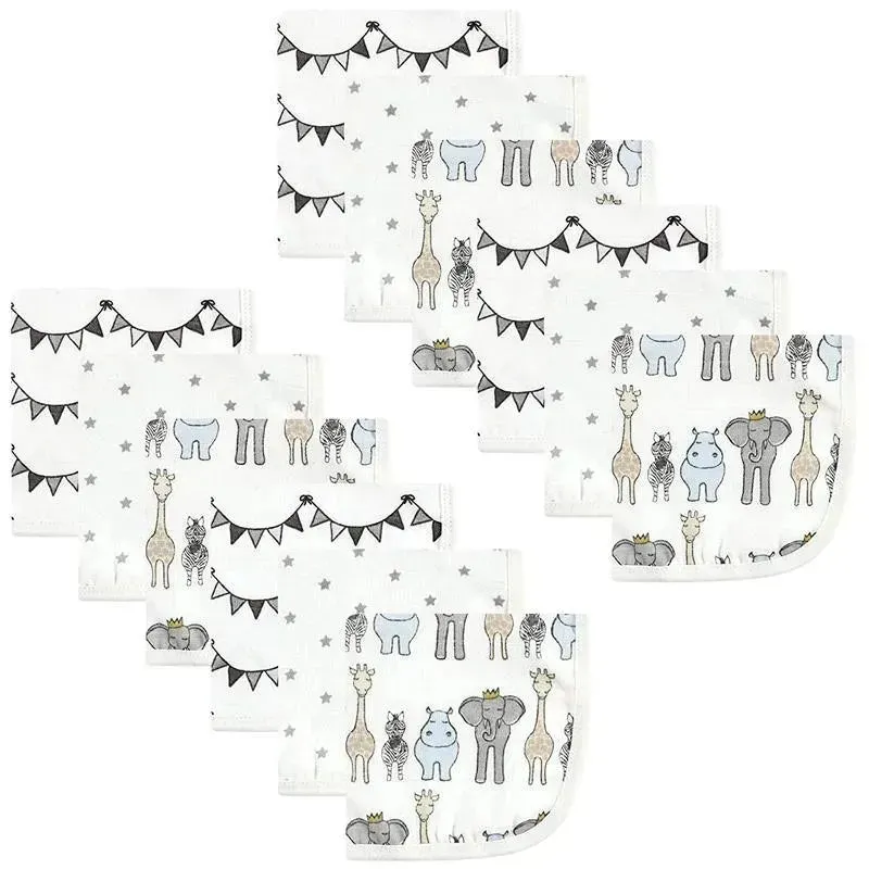 Hudson Baby - 12Pk Royal Safari Baby Cotton Muslin Washcloths