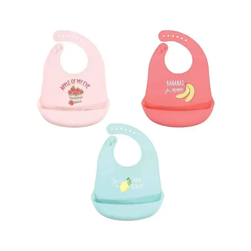 Hudson Baby - 3Pk Baby Silicone Bibs One Size Apple Of My Eye