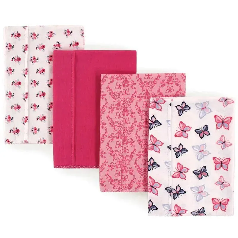 Hudson Baby Girls' 4-Pack Flannel Burp Cloths, Butterflies