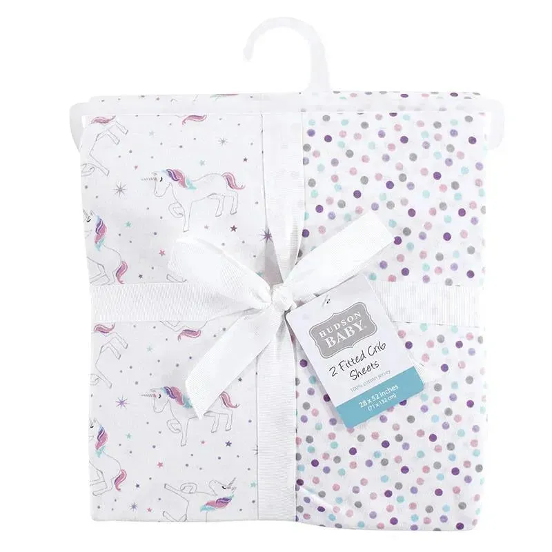 Hudson Baby - Unisex Baby Cotton Fitted Crib Sheet, Magical Unicorn - Image 2