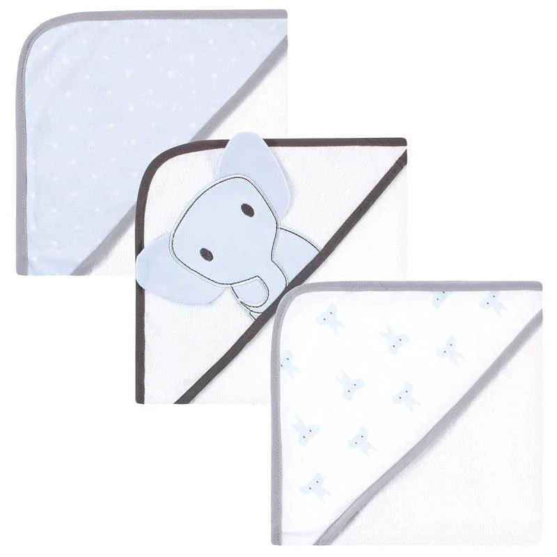 Hudson Baby - Unisex Baby Cotton Rich Hooded Towels, Blue Elephant, One Size