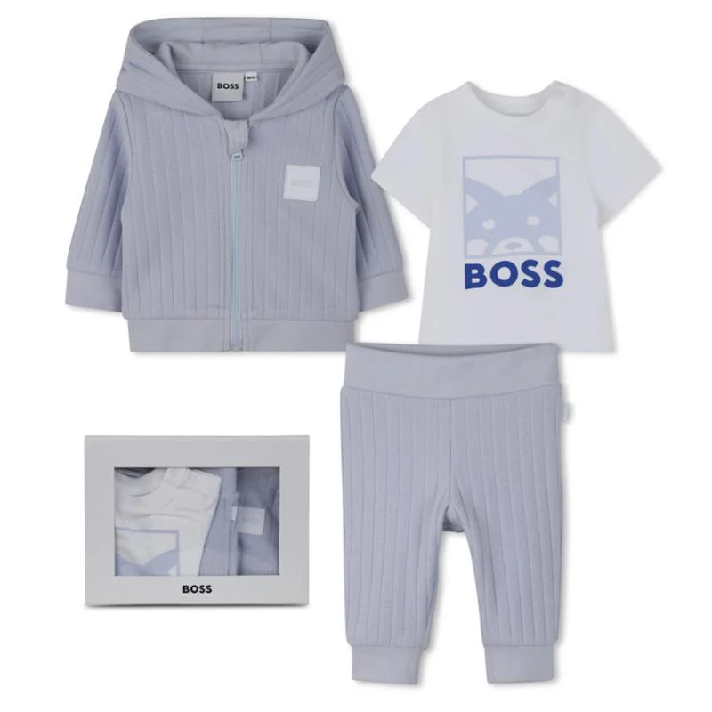Hugo Boss Baby - Boy Cardigan, Trousers & T-Shirt Set, Pale Blue