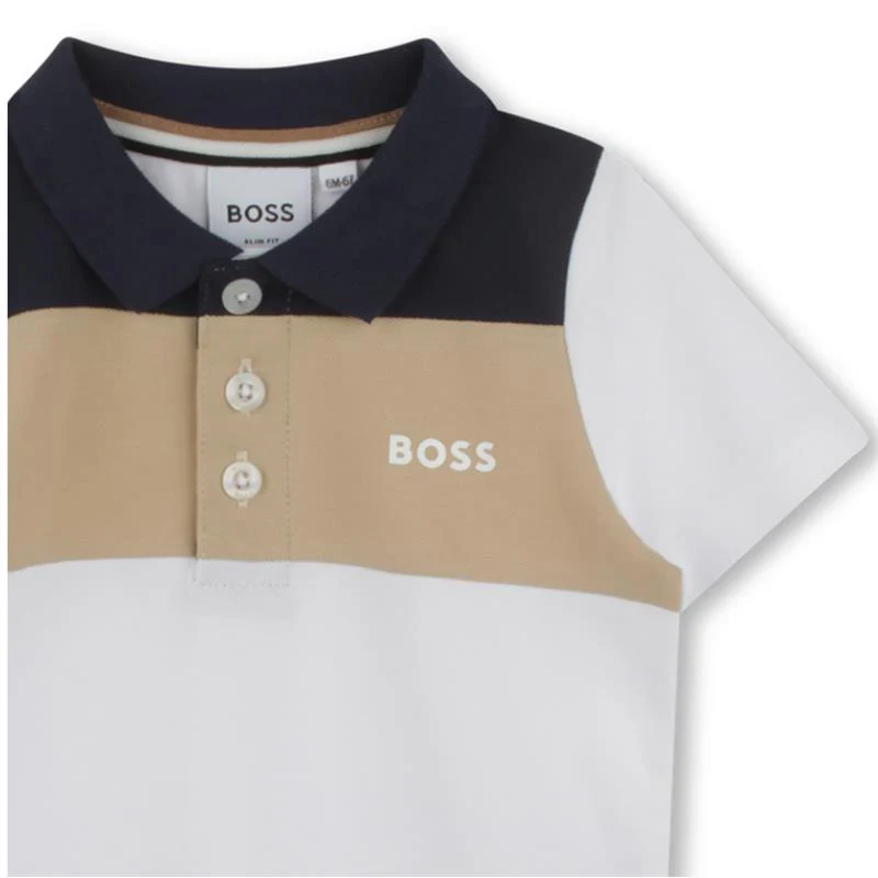 Hugo Boss Baby - Boy Colorblock Short Sleeve Polo White, Beige And Navy - Image 3