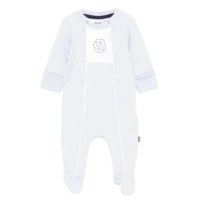 Hugo Boss Baby Boy Footie With Fancy Details Pale Blue