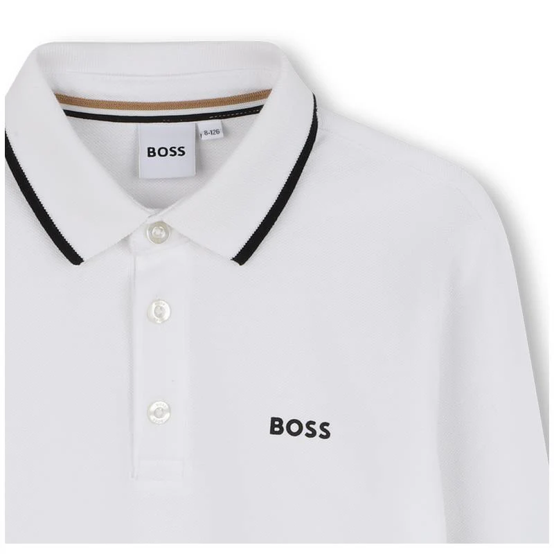 Hugo Boss Baby - Boy Long Sleeve Solid Color Polo, White - Image 3