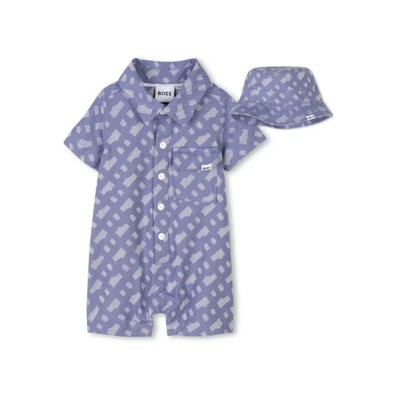 Hugo Boss Baby - Boy Short All In One & Bucket Hat, Blue - Image 2