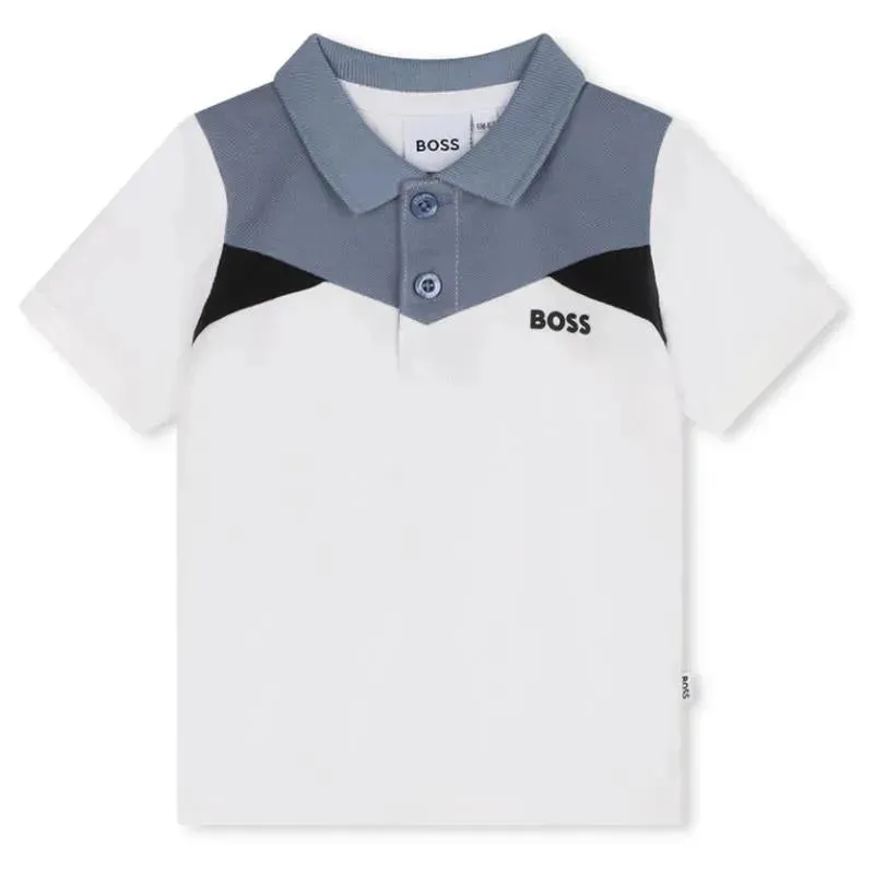 Hugo Boss Baby - Colorblock Short Sleeve Pique Polo, White/Blue