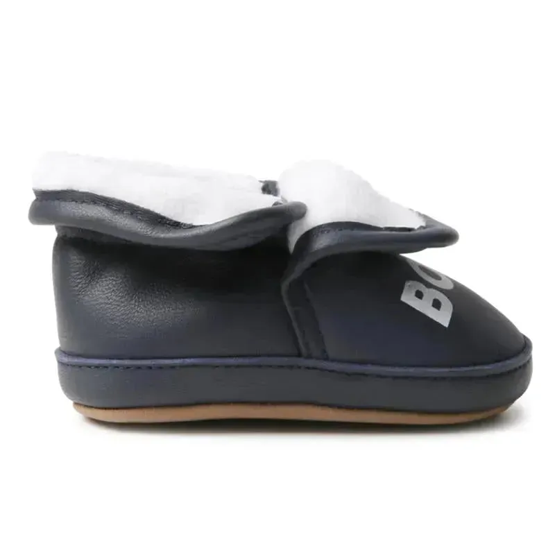 Hugo Boss Baby - Faux Sherling Leather Slippers, Navy - Image 2